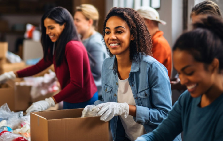 group of people holding box